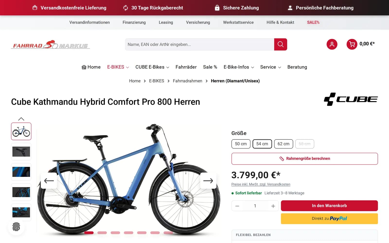 Neu gestaltete Produktseite: Cube E-Bike mit klarer Kauf-Box